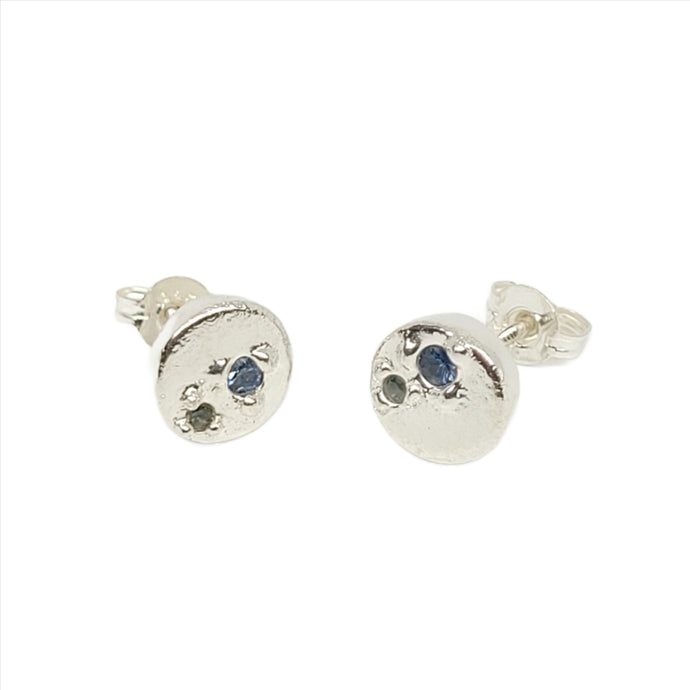 UnEarthed Facets Blue Green sapphire grain set disk studs