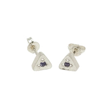 Load image into Gallery viewer, UnEarthed Facets purple sapphire grain set triangle studs