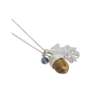 GoblinCore Petrified wood acorn pendant